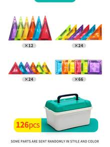 42/74/126/158 khối đồ chơi từ tính cho trẻ em, đồ chơi xây dựng thiết kế cho trẻ em, bộ khối từ tính có hộp đựng, khối từ tính mạnh, đồ chơi STEM, đồ chơi học tập và giáo dục, phát triển trí tuệ, quà tặng sinh nhật mùa tựu trường cho bé trai và bé gái (màu ngẫu nhiên) - Nhiều màu - Xem 15