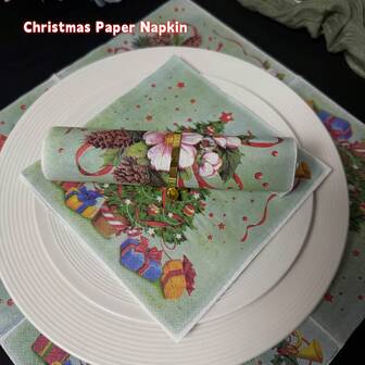 20/40 piezas Servilletas de papel desechables con patrones vintage de árbol de Navidad y corona de Navidad en verde, de 13*13 pulgadas, 2 capas, servilletas de papel floral navideño vintage para decoración de fiesta de Navidad, suministros navideños