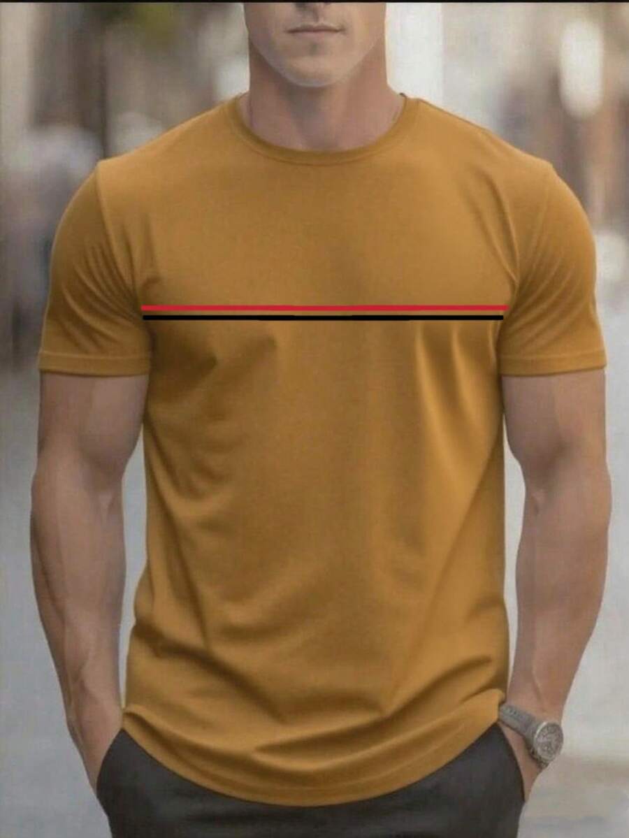 Men's Crew Neck Summer T-Shirt Regular Fit None - Màu Mù tạt vàng - Xem 1