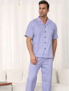 Men Plus Size Loungewear Sets - Blue - View 1