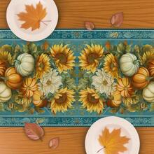 1/108 pièces Style pastoral d'automne et d'été Motif rétro de citrouille et de feuille d'érable Impression numérique Chemin de table de podium - Dîner en famille, décoration d'ambiance, convient pour les fêtes, les cadeaux, les cuisines, les salons, les banquets d'hôtel