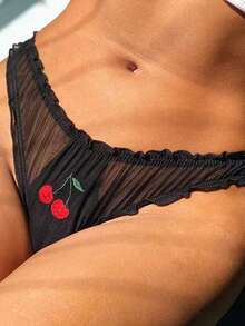 4 PCS, Mesh Ruffled Bikini Briefs, Breathable And Embroidered Ruffled Stretch Underwear, Low-Waist Sexy Underwear, Women's Lingerie & Underwear - 彩色 - 查看 5