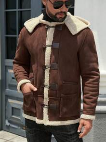 Jaqueta casual masculina de abotoamento simples, quente e à prova de vento para outono/inverno - Castanho Café - Ver 9