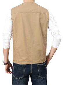 Men's Casual Outdoor Cotton Vest Lightweight Breathable Multi-Pocket Fishing Travel Vests OutwearChristmas IQWV - 02-卡其色 - 查看 3