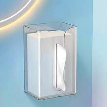 1pc Multi-Function Bathroom Tissue Paper Holder, No Drilling Wall-Mounted Transparent Tissue Box, Kitchen Paper Towel Dispenser - Multicolor - View 7