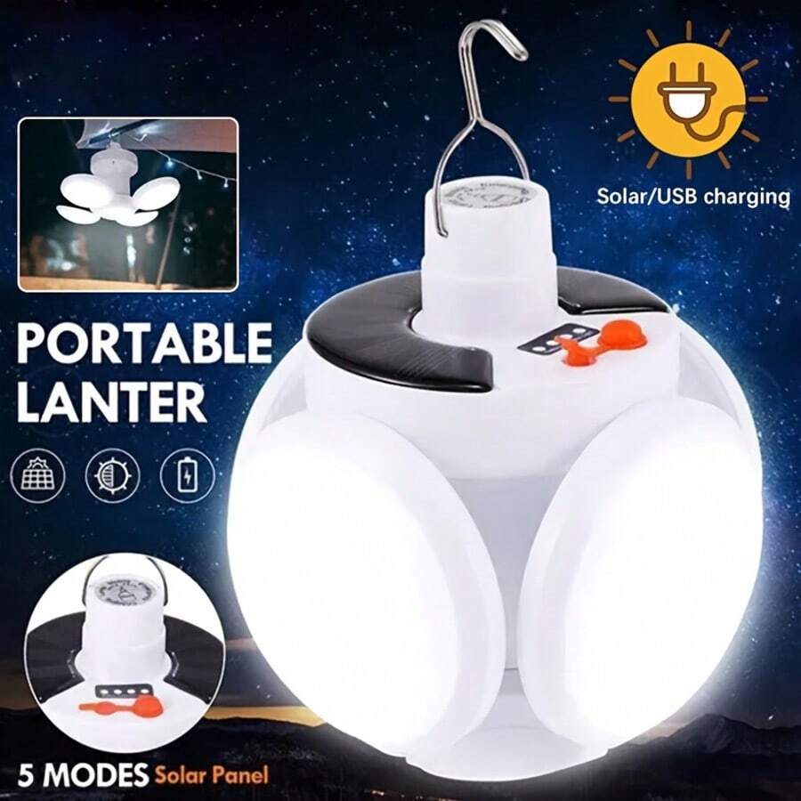 1 Peça Lâmpada LED Solar Recarregável, Luz Portátil USB para Acampamento e Jardim, Holofote Portátil para Noite, Lanterna de Emergência LED, Área de Iluminação de 60 m²