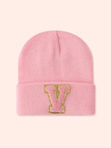 1 Stück Kinder Rosa 26 Buchstaben gestrickte Mütze, Kleinkind Jungen Mädchen warme Beanie Kappe, geeignet für Outdoor, Alltag, windundurchlässig & warm