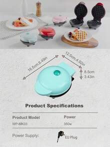 SCISHARE 1pc Mini Waffle Maker, 10cm Waffle Mold, Water-Based Non-Stick Coating, Easy To Clean, 350W Fast Heating, Compact Design For Drawer Storage, EU Plug, 70cm Power Cord - Ideal For Children And Families To Make Breakfast On Trips And In Small Kitchens - View 6