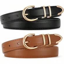 2-Pack Women's Leather Belts For Jeans And Dresses Plus Size - F-棕色+黑色(尾夾) - 查看 12