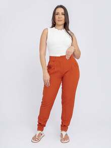 Women's Carrot Tailored Jogger Pants With Zipper - Màu Cam cháy - Xem 1