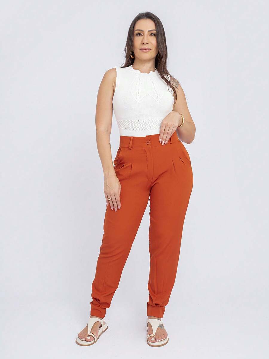 Women's Carrot Tailored Jogger Pants With Zipper - Màu Cam cháy - Xem 1