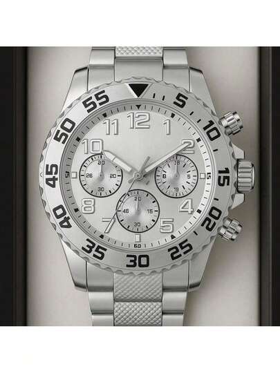 Relógio Prata Masculino Grande + Pulseira Corrente Aço Inox