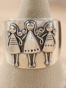 3pcs Vintage Copper-Tone Handcrafted Carved Figurine Rings, Bohemian Style Daily Wear Rings For Women - Silver - View 7