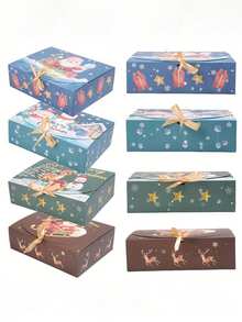 6pcs Festive Christmas Gift Boxes With Ribbon – Santa, Snowman, And Holiday Designs For Cookies, Candies, And Party Favors – Kraft Paper For Xmas Decor And Treat Packaging, Christmas Accessories
