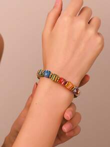 1 chiếc vòng tay đính hạt hoa thời trang, phụ kiện trang sức nữ, quà tặng dự tiệc, quà tặng bạn gái, quà tặng ngày Valentine, vòng tay co giãn nhiều màu sắc, trang sức - Nhiều màu - Xem 10