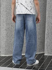 Jeans de pierna recta holgados con efecto teñido anudado muy desgastado, look vintage rasgado y destruido