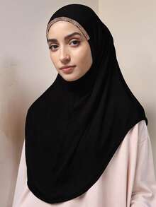 1pc Women's Instant Hijab, Convenient Chin Cover Hijab, Solid Color Fashion Hijab, Suitable For Ramadan And Daily Wear For Dress - Chin-covered Turban Hat - View 2