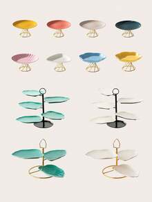 1pc Metal & Ceramic Combination Pedestal Fruit Bowl/Tray, Multi-Color, Minimalist Modern Style, Home Dessert Plate, Suitable For Halloween, Christmas, Wedding, Party, Afternoon Tea - Multicolor - View 10