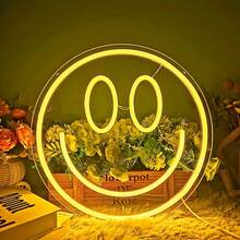 1pc Neon Smiling Face Light, LED Neon Face Wall Decor Sign, USB Powered Yellow Neon Light, Suitable For Bedroom, Room, Wedding Party Decoration - Multicolor - View 7