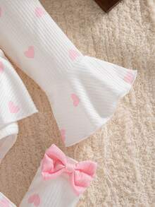 3pcs/Set Baby Girls' Cute Sweet Ruffle Shoulder, Peach Pink 3D Bow & Bow Socks & Headband Set, Autumn/Winter