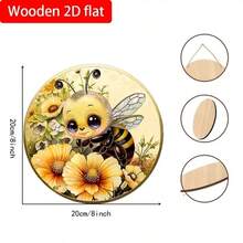 2D Flat, 1pc Spring Bee Round Wooden Hanging Plaque, Bee Theme Wooden Hanging Sign, Wooden Decorative Wreath Plaque, Door Decor, Bedroom Decor, Wall Decor, 2D Flat Wood