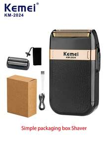 Kemei KM-2024 Men's Portable Electric Shaver, Professional Beard Trimmer, USB Rechargeable Face Shaver, Hair Clipper, Reciprocating Electric Shaver, Gift For Boyfriend And Father (1 Piece) - Black - View 9