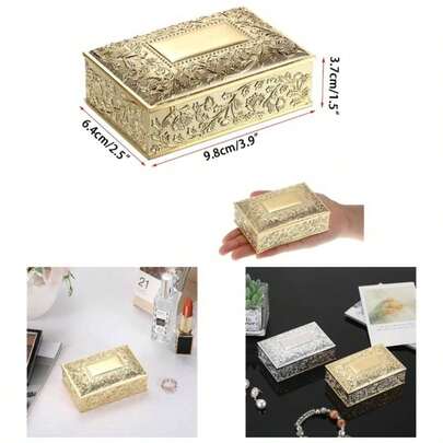 Rectangular Silver Jewelry Box Small Trinket Storage Box Deluxe Treasure Chest Earring Ring Necklace Organizer Decorative Keepsake Box Women