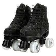 YYW Roller Skates For Women And Men Cowhide High-Top Shoes Classic Double-Row Roller Skate Four-Wheel Roller Skates For Men Girls Unisex Christmas(Camouflage Black Wheel Model) - 迷彩閃光輪 - 查看 1