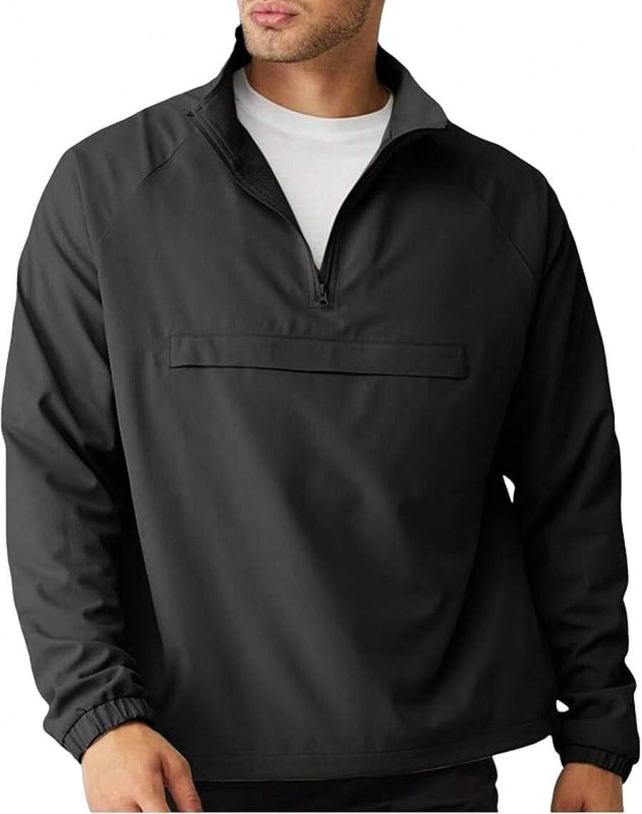 Men's Lightweight Quarter Zip Pullover Windbreaker For Golf  Hiking  Running Wind Breaker Jackets With Pockethalloween - 黑色 - 查看 1