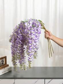 MEHELANY 1 bông hoa tử đằng nhân tạo cao 113cm, màu tím nhạt, thích hợp trang trí nhà cửa, đám cưới, tiệc tùng, bình hoa đặt sàn, ban công, cổng cưới, bó hoa cô dâu, đồ dùng tiệc, ngày Valentine, ngày của Mẹ, tiệc mùa xuân, tựu trường, trang trí treo trong nhà và ngoài trời. - Màu tím - Xem 3
