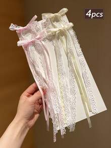 4 buc agrafe de păr cu panglică din dantelă, potrivite pentru codițe, breton lateral, stil școlar, cadou pentru prietenă, sezonul înapoi la școală, modă de toamnă, agrafe de păr cu gheare, gheare de păr, agrafe de păr, funde, drăguțe, accesorii de păr - Multicolor - Vizualizare 4