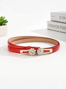 1 件女士腰带，韩式双扣水钻装饰紧身西装皮带，适合连衣裙、毛衣、外套、束腰奢华腰链