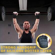 Durable Anti-Slip Grip Fingerless Gloves - Excellent And Comfort Suitable Both Men And Women, Suitable Weightlifting And Fitness Training, Black With Adjustable Wrist Strap, Breathable Polyester Mesh, Gym Accessories - 黑色 - 查看 8