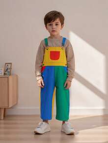 Toddler Baby Girl Boy Summer Overalls Romper Sleeveless Color Block Striped Jumpsuit Shorts Adjustble Shoulder Strap Suspender Shortalls - Vàng, xanh dương, xanh lá cây - Xem 4