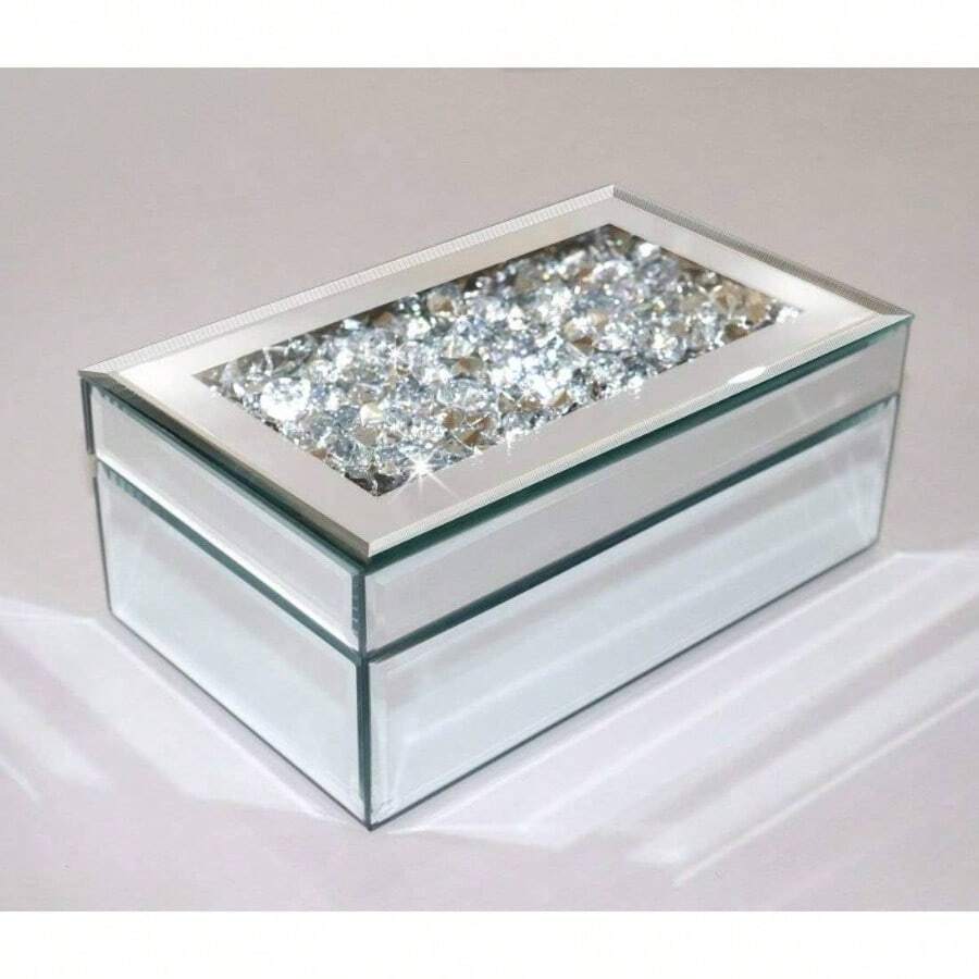Luxury Silver Crushed Glass Mirrored Jewelry Box Organizer Storage Jewelry Box Women - 銀色 - 查看 1