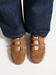 2025 年新款夏季女式红色钩环运动鞋，皮革透气软底鞋 [尺码偏小，秋季，请参考尺码表]，平底鞋，芭蕾鞋