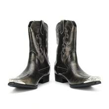 Metal Pointed Embroidered Men's Boots Retro Outdoor Cowboy Boots - 金色 - 查看 3