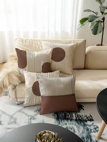 4 件现代简约线条风格枕套，波西米亚风格抱枕套，拉链式，可水洗，家居装饰，沙发装饰靠垫套，适用于卧室、客厅、沙发、汽车、椅子腰枕、户外露台露营垫套，无枕芯 - 棕色 - 查看 7
