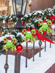 2/4 Stücke festliche rote und grüne Weihnachtsschleifen Dekorationen mit Weihnachtsmannmütze & Plüschlaub - Glitzer Punkt Bänder für Kränze, Bäume und Feiertags-Party Ornamente, festliche Verzierungen | Weihnachtsmann-Themen Dekoration | Dekorative Bänder, Weihnachtsdekorationen