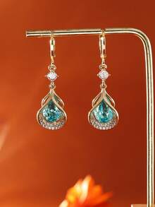 1 pereche de cercei eleganți cu zirconiu verde, model ochi de pisică, cercei lungi personalizați, romantici și grațioși, la modă