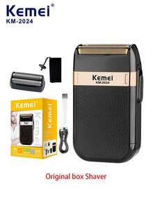 Kemei KM-2024 男士便携式电动剃须刀专业胡须修剪器 USB 充电式面部剃须刀理发机往复式剃须刀 适合男朋友和父亲的礼物（1 件） - 黑色 - 查看 8