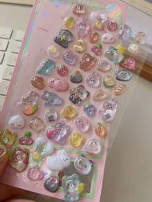 1pc Creative Cartoon Children's Stickers 3D Relief Sticker Cute Small Animals Mobile Phone Decoration Paster Gemstone Crystal Stickers