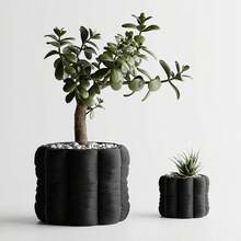 ORIZZONTE Dekorativer, runder Kissenübertopf mit Struktur und Band – Gepolsterte Daunenstruktur – Kreatives Design für Pflanzen, Kakteen, Bonsai – Geschenkidee für Zuhause/Büro – Erhältlich in 2 Größen – 100 % Made in Italy, Versand aus Italien - Schwarz - Übersicht 3