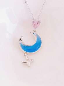 Stainless Steel Moon And Star Necklace - 金色藍月 - 查看 1