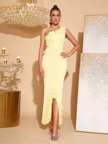 New Elegant 3D Floral Decor Deep V-Neck Sleeveless Dress, Suitable For Wedding Guest, Bridesmaid, Holiday Party, Formal Evening Gown