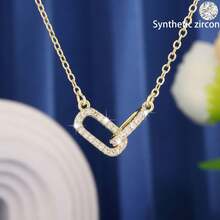 1pc Copper Alloy Inlaid Zirconia Pendant Necklace, Elegant Gold Necklace/Ring, Cute Minimalist Paperclip Necklace, Suitable Gift For Girls