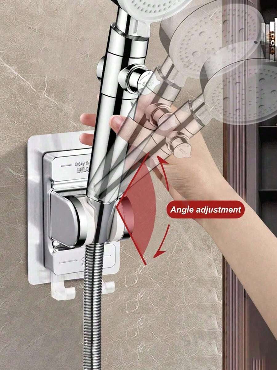1pc Removable Adjustable Shower Head Holder, Bathroom Drill-Free Shower Rack, Wall-Mounted Shower Bracket, Universal Shower Head Base, Bathroom Accessories