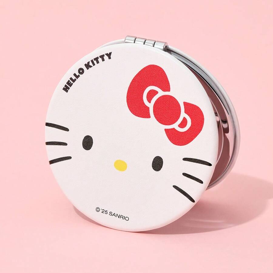 Miniso Hello Kitty Classic Double-Sided Folding Pocket Mirror - Round, Red Bow, High-Definition Mirror, Lightweight And Portable, Essential For Outings (1 Piece)