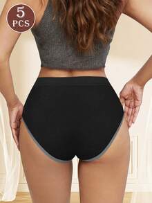 5pcs Women's High Waist Underwear Multicolor Comfortable Triangle Panties Set - 彩色 - 查看 3