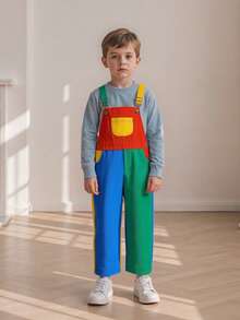Toddler Baby Girl Boy Summer Overalls Romper Sleeveless Color Block Striped Jumpsuit Shorts Adjustble Shoulder Strap Suspender Shortalls - 紅藍綠 - 查看 5